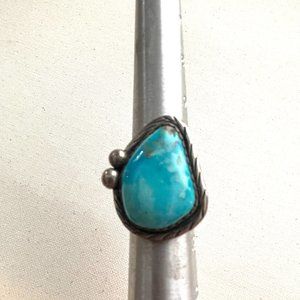 VINTAGE LARGE NAVAJO TURQUOISE Sterling Silver 925 RING 10.25 Southwestern Boho